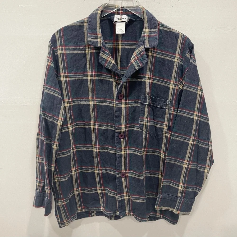 Jockey Classic Flannel Plaid Button Up Shirt Cotton Large